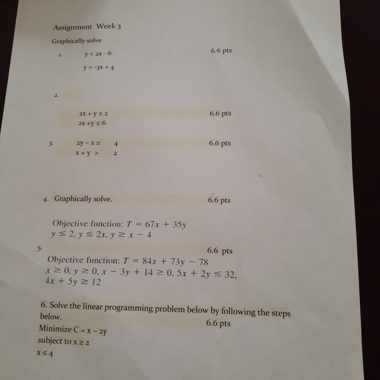 Solved Assignment Week 3 Graphically Solve 1 Y 2x 6 6 6 Chegg Com