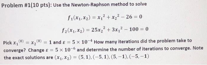 Solved Problem \#1(10 pts): Use the Newton-Raphson method to | Chegg.com