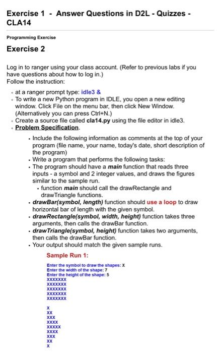 Solved Exercise 1 - Answer Questions in D2L - Quizzes - | Chegg.com