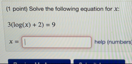 Solved (1 ﻿point) ﻿Solve the following equation for x | Chegg.com
