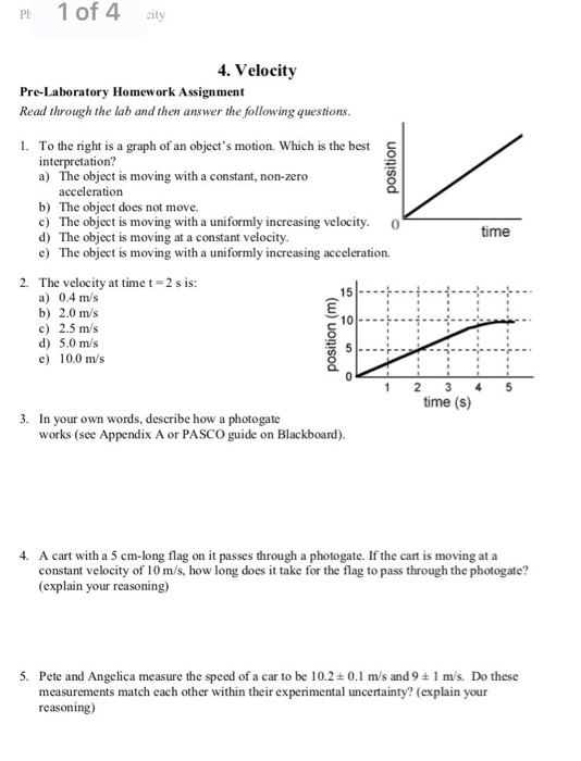 Solved Pt 1 of 4 city 4. Velocity Pre-Laboratory Homework | Chegg.com