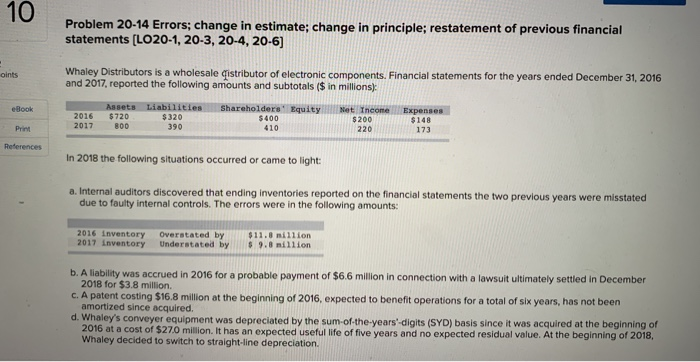 Solved 10 Problem 20-14 Errors; change in estimate change in | Chegg.com