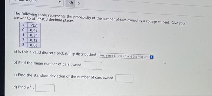 Solved The following table represents the probability of the | Chegg.com