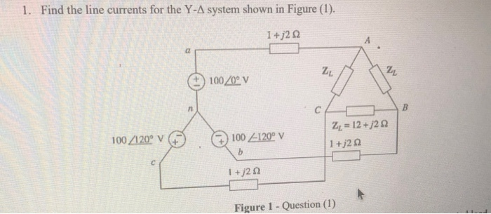 Solved 1. Find the line currents for the Y-A system shown in | Chegg.com