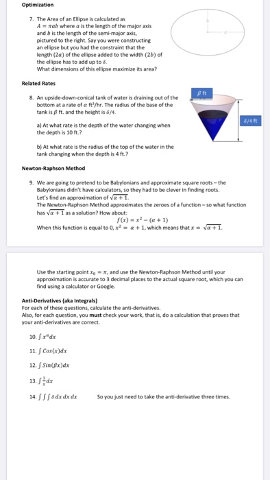 Solved Optimization 7. The Area of an Ellipse is calculated | Chegg.com