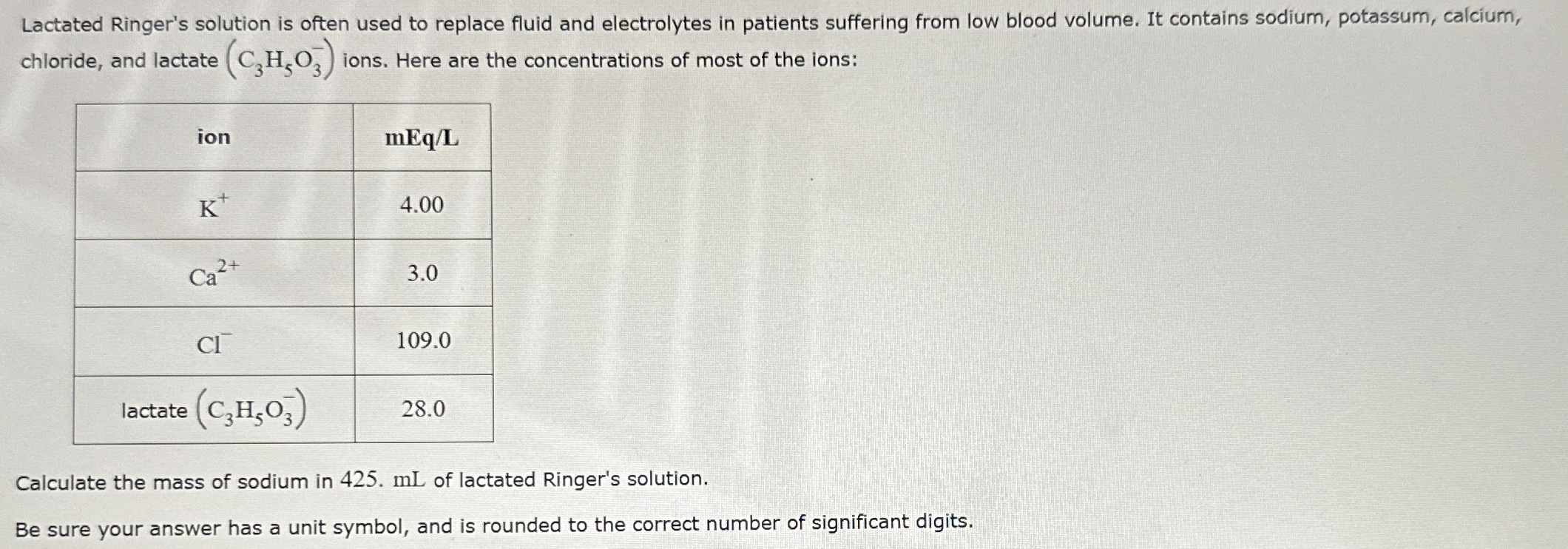 Solved Lactated Ringer's solution is often used to replace | Chegg.com