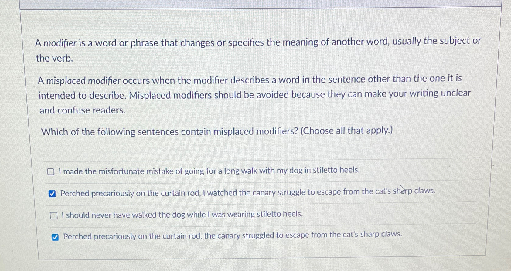 Solved A modifier is a word or phrase that changes or Chegg