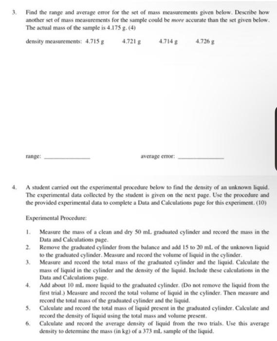 Solved 3. Find the range and average error for the set of | Chegg.com