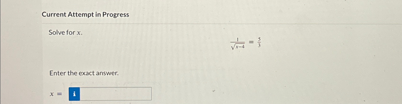 Solved Current Attempt in ProgressSolve for x.1x-42=53Enter | Chegg.com