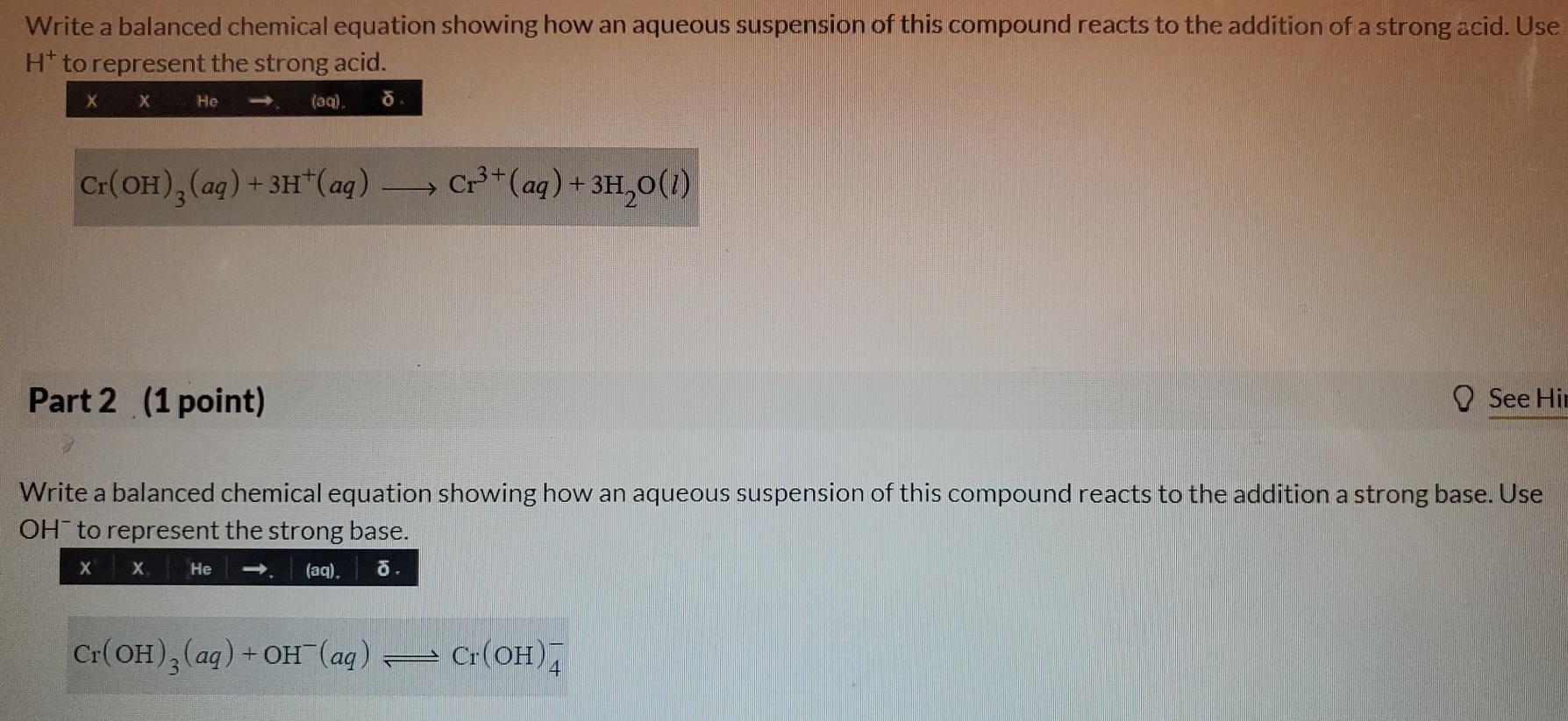 Solved Write a balanced chemical equation showing how an