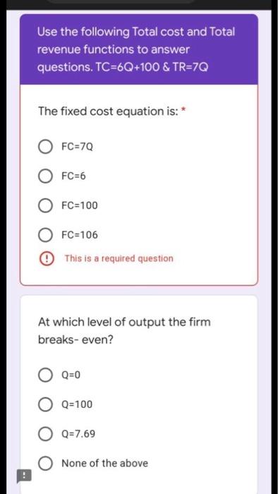 Solved Use the following Total cost and Total revenue | Chegg.com