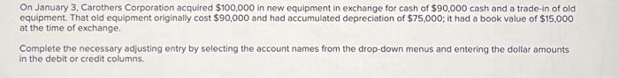 On January 3, Carothers Corporation Acquired $100,000 
