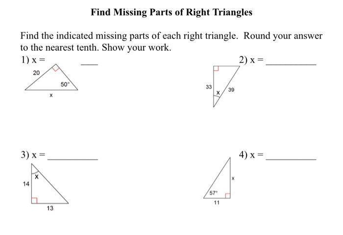 Solved Find Missing Parts of Right Triangles Find the