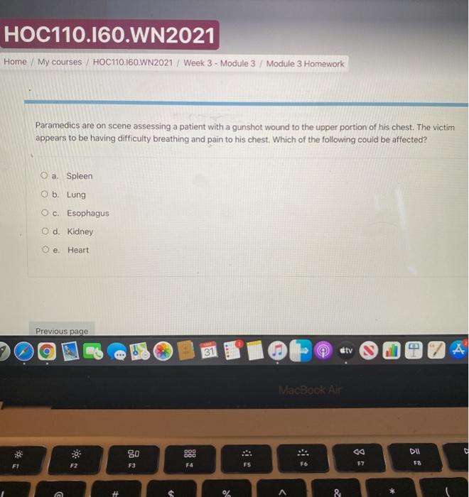 HOC110.160.WN2021 Home / My courses / HOC110.160.WN2021 / Week 3 - Module 3 / Module 3 Homework Paramedics are on scene asses