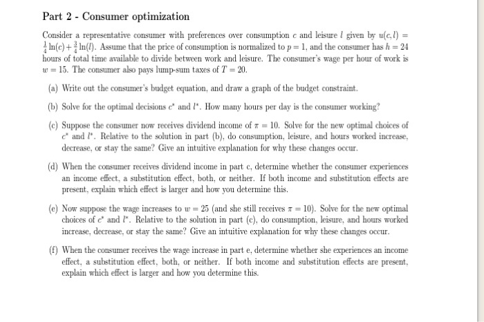 Solved Part 2 Consumer Optimization Consider A Chegg Solved Part 2 Consumer Optimization Consider A Chegg
