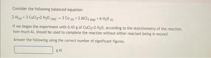 Solved Consider the following balanced equation: | Chegg.com