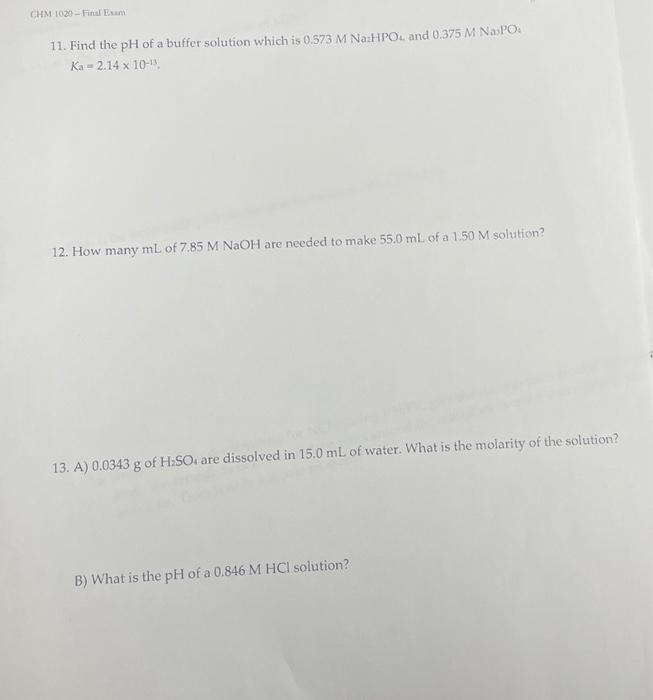 Solved 11. Find the pH of a buffer solution which is | Chegg.com