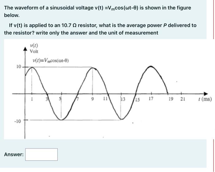Solved The waveform of a sinusoidal voltage v(t) | Chegg.com