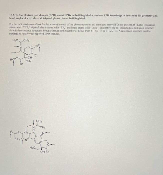 Solved 1A2: Define Electron Pair Domain (EPD), Count EPDs On | Chegg ...