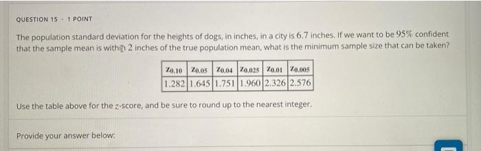 Solved QUESTION 15.1 POINT The population standard deviation | Chegg.com