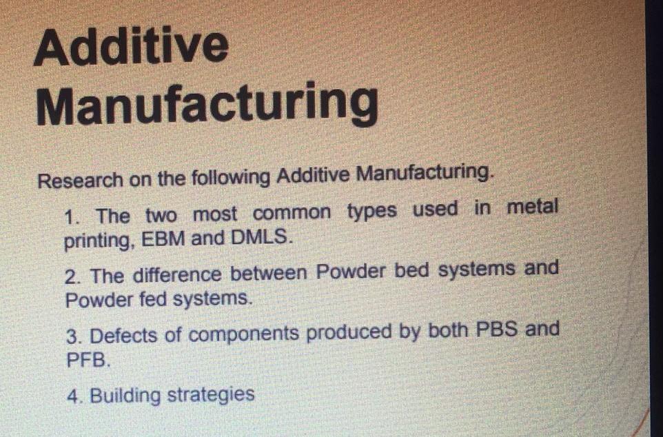 Solved Research On The Following Additive Manufacturing. 1. | Chegg.com