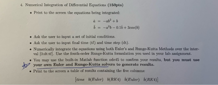 Solved 4. Numerical Integration of Differential Equations | Chegg.com