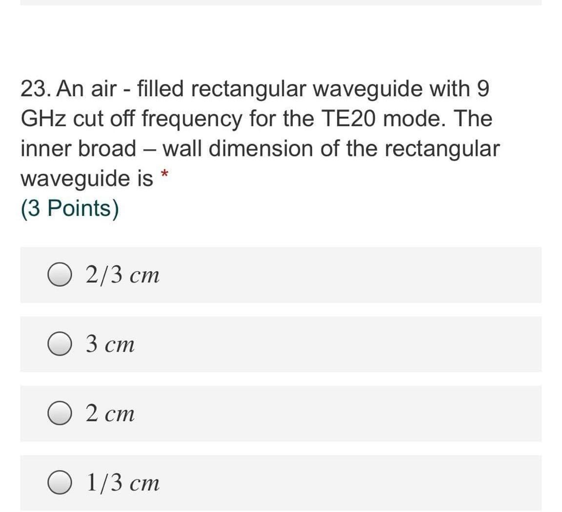 Solved 23. An air - filled rectangular waveguide with 9 GHz | Chegg.com