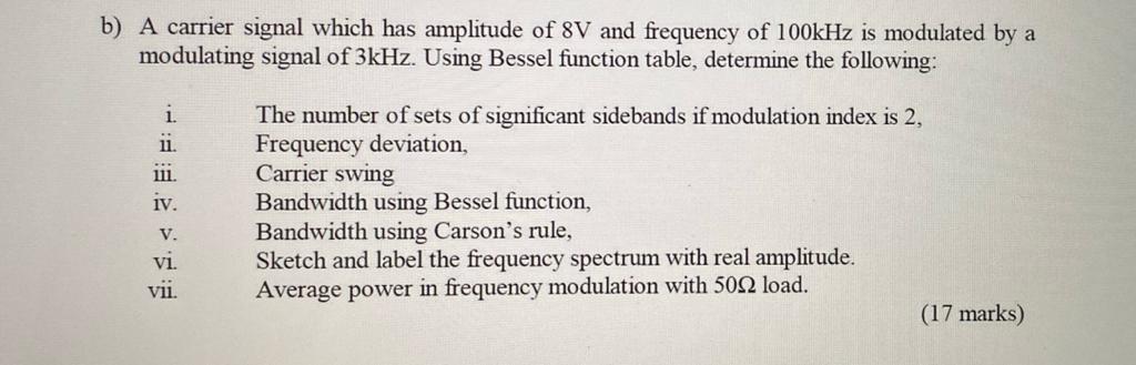 Solved b) A carrier signal which has amplitude of 8V and | Chegg.com
