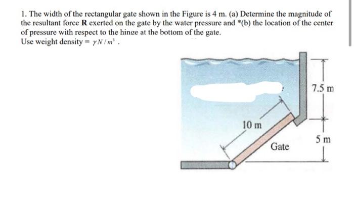 Solved 1. The width of the rectangular gate shown in the | Chegg.com