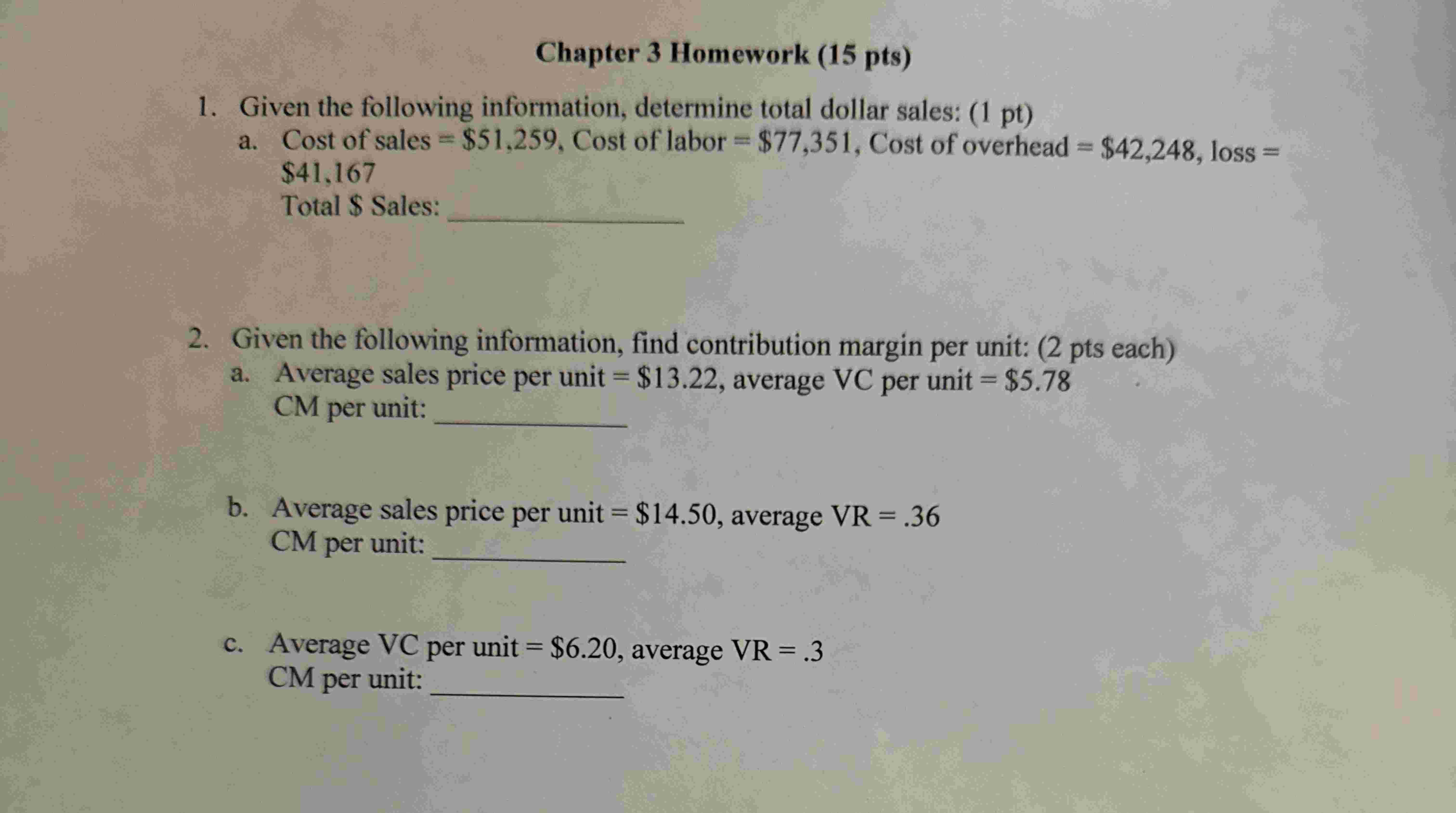 Solved Chapter 3 ﻿Homework (15 pts)Given the following | Chegg.com