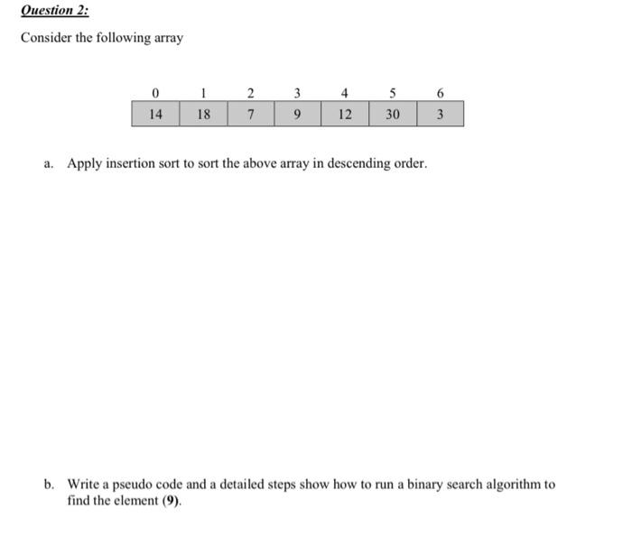 Solved Consider The Following Array A. Apply Insertion Sort | Chegg.com