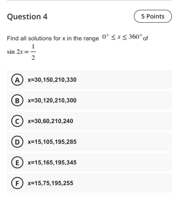 Solved Question 4 5 Points Find all solutions for x in the | Chegg.com