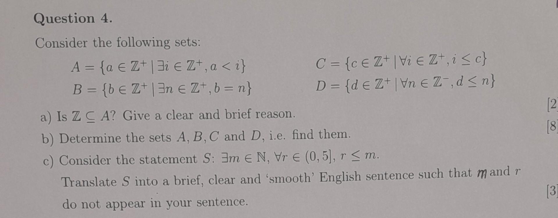 Solved Consider The Following Sets C Ic In Z Forall I Chegg Com