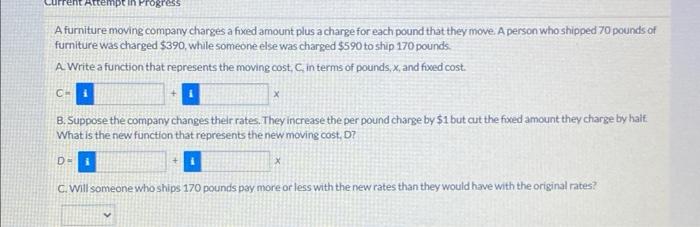 Solved A furniture moving company charges a fixed amount | Chegg.com