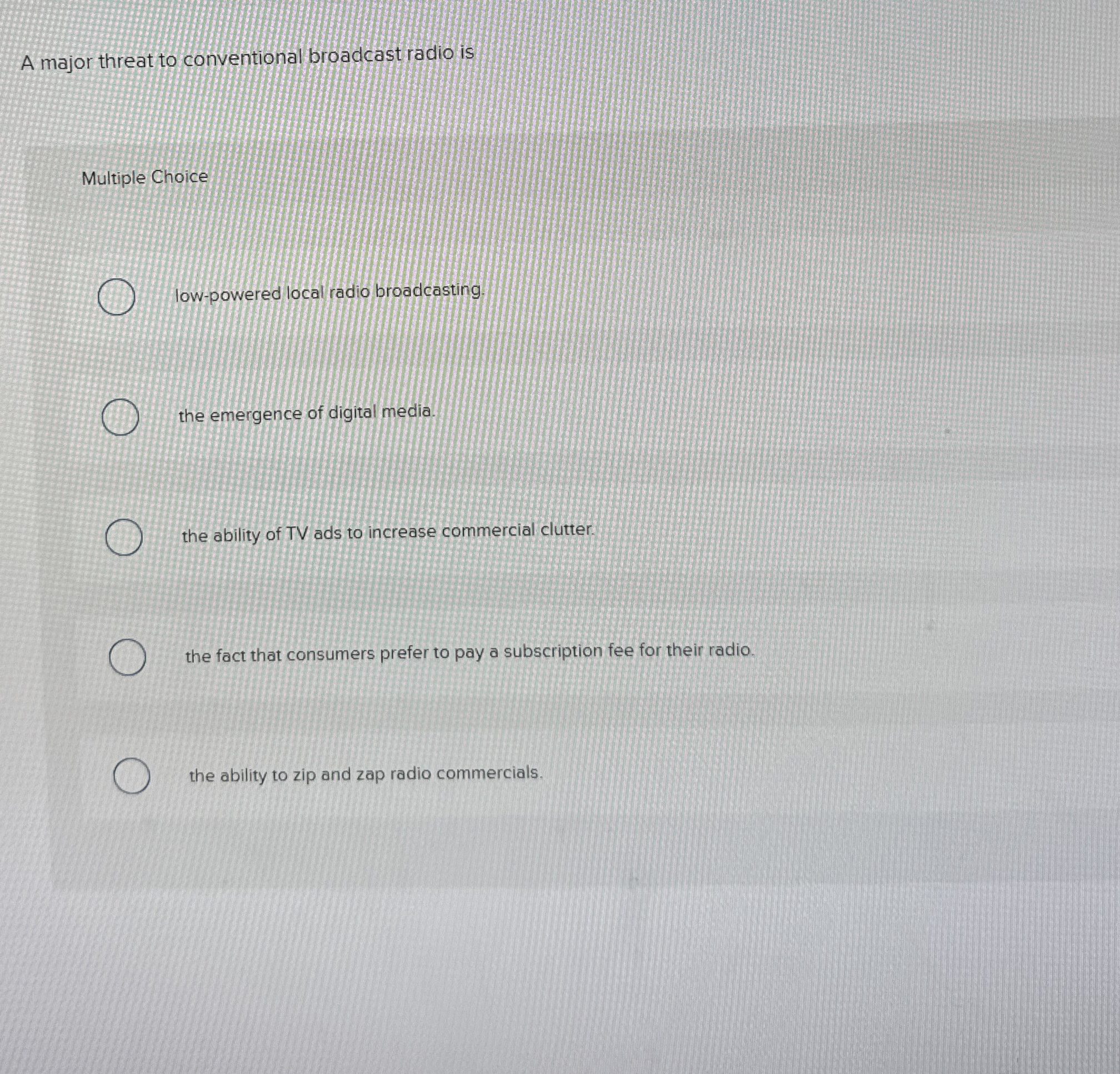 Solved A major threat to conventional broadcast radio