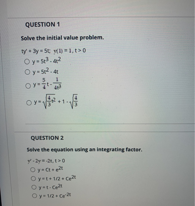 Solved Question 1 Solve The Initial Value Problem Ty 3y