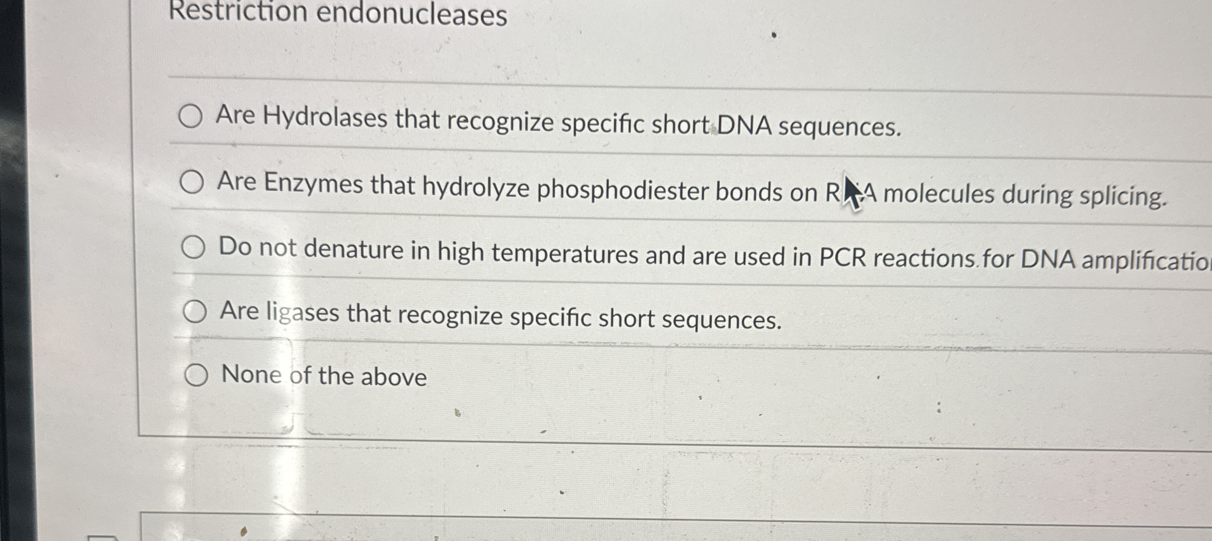 Solved Restriction endonucleasesAre Hydrolases that | Chegg.com