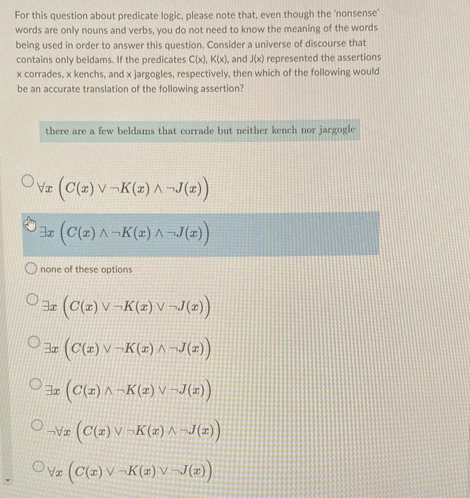 Solved For this question about predicate logic, please note | Chegg.com