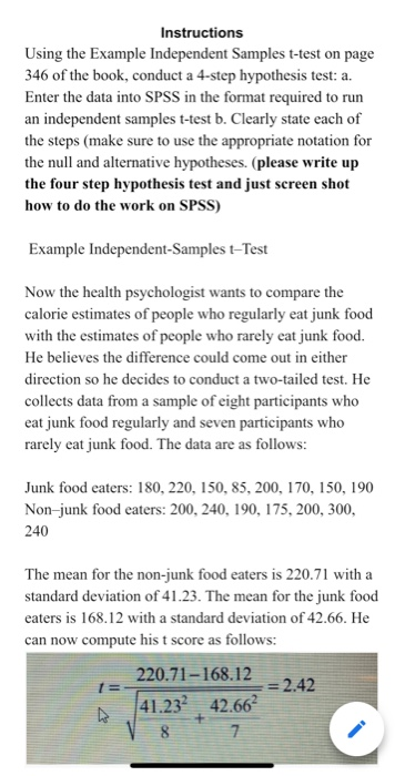 Solved Instructions Using the Example Independent Samples | Chegg.com
