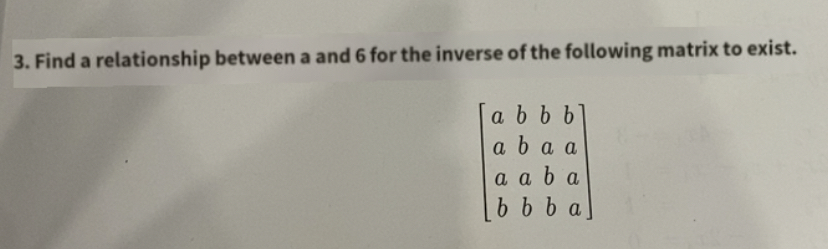 Solved Find A Relationship Between A And B For The Inverse | Chegg.com