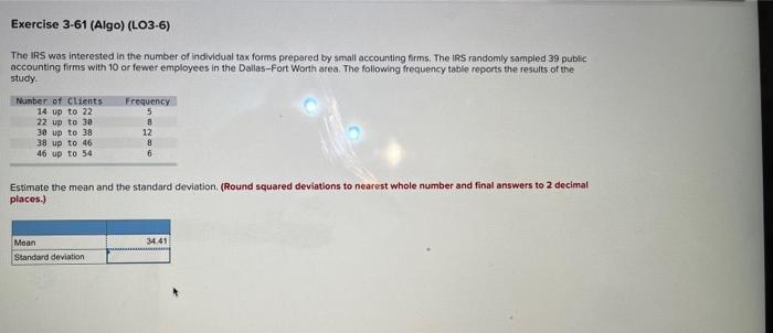 Solved Exercise 3-61 (Algo) (LO3-6) The IRS was interested | Chegg.com