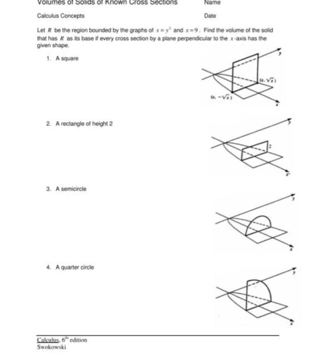 Solved Name Volumes Of Solids Of Known Cross Sections | Chegg.com