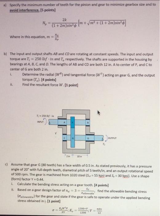 Solved Specify the minimum number of teeth for the pinion | Chegg.com