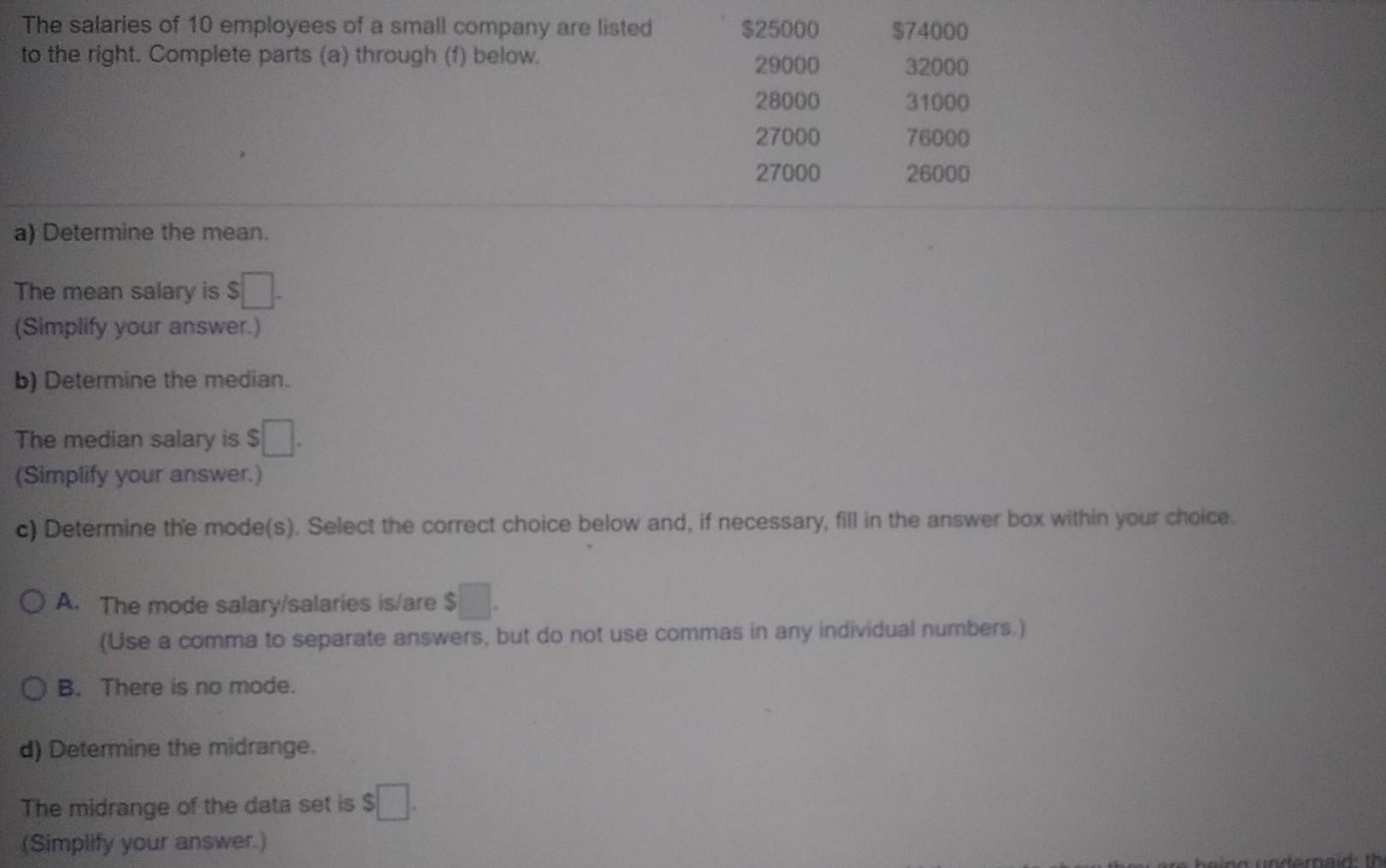 Solved The salaries of 10 employees of a small company are | Chegg.com