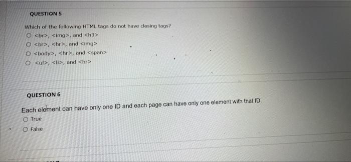 Solved QUESTION 5 Which of the following HTML tags do not Chegg
