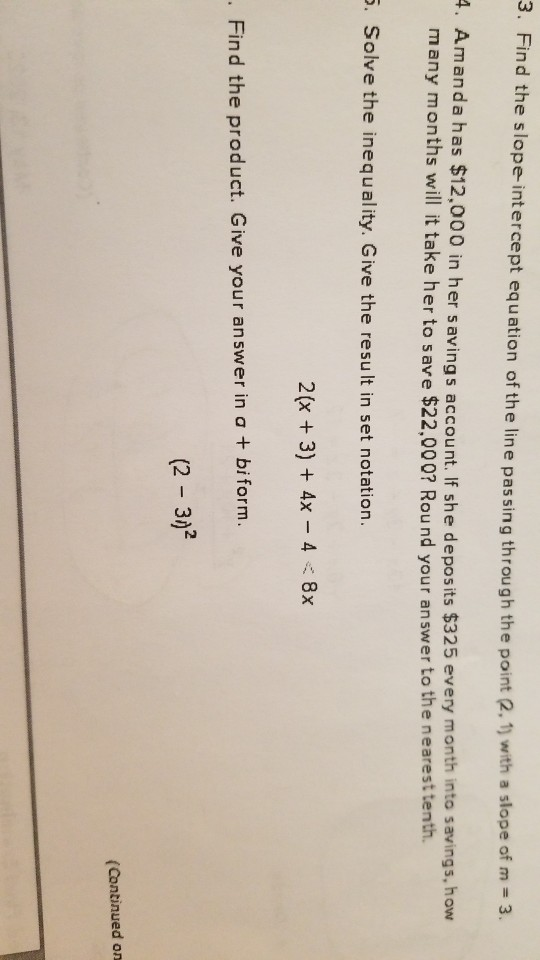 Solved 3. Find the slope intercept equation of the line | Chegg.com