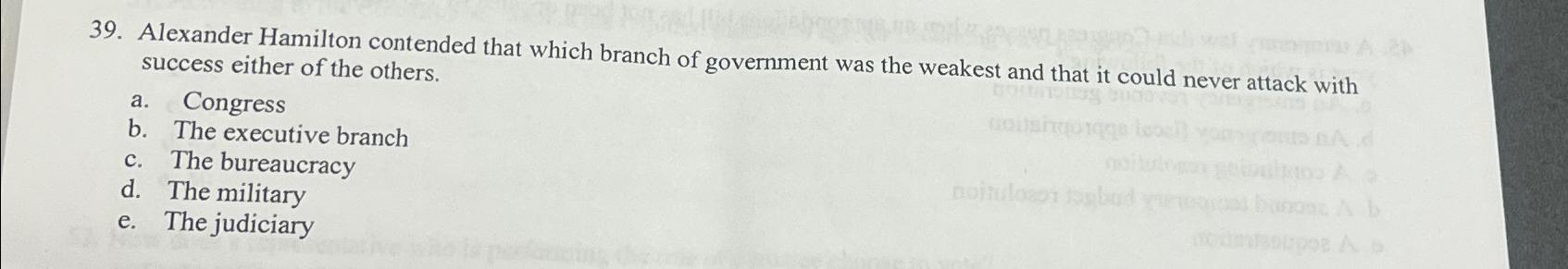 Alexander Hamilton contended that which branch of | Chegg.com