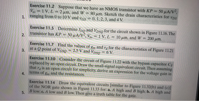 Solved Exercise 11.2 Suppose that we have an NMOS transistor | Chegg.com