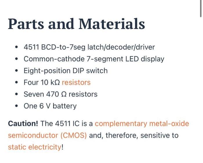 Solved Parts and Materials - 4511 BCD-to-7seg | Chegg.com
