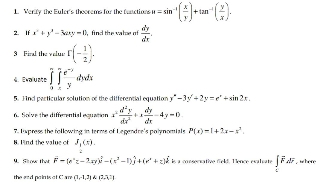 Solved 1 1 Verify The Euler S Theorems For The Functions U Chegg Com